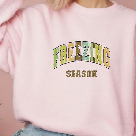 Freezing Season Pink Long Sleeve Crewneck Unisex Sweatshirt - Picture 1 of 5